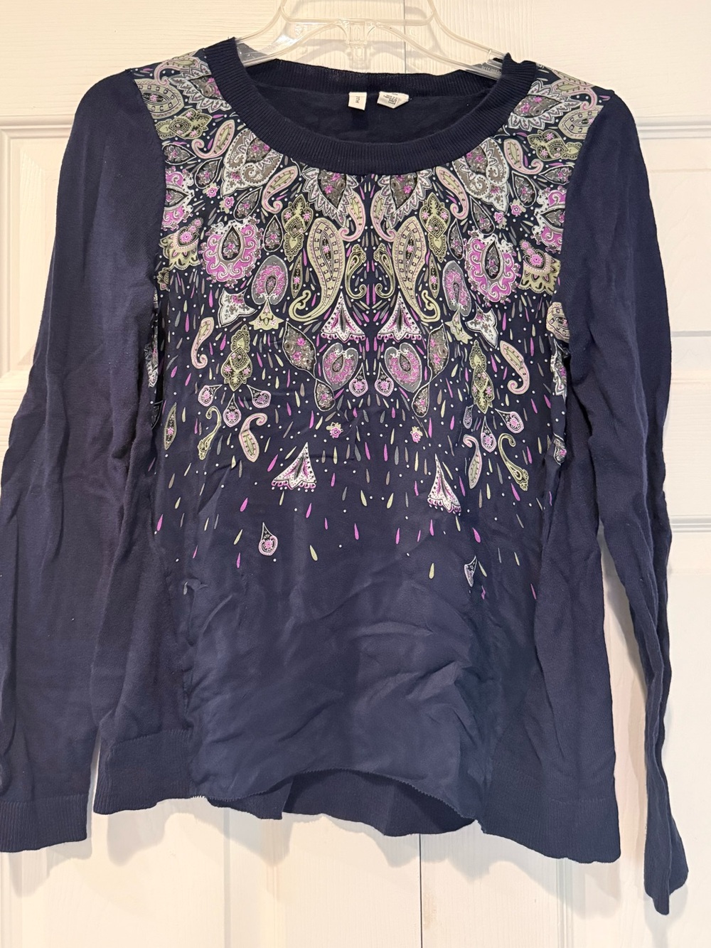 Moth/ Anthropologie Women’s Navy Long-Sleeve Paisley Print Top